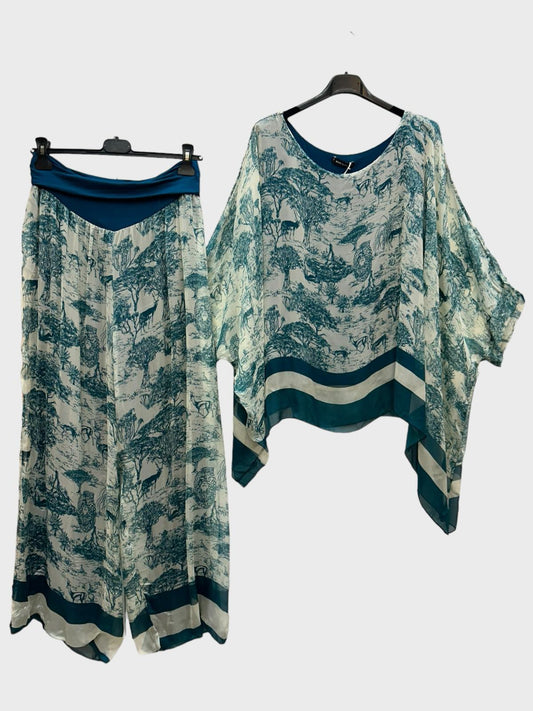 Σετ μεταξωτό μπλούζα - παντελόνα