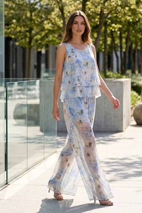 Σετ ζορζέτας τοπ και παντελόνα floral