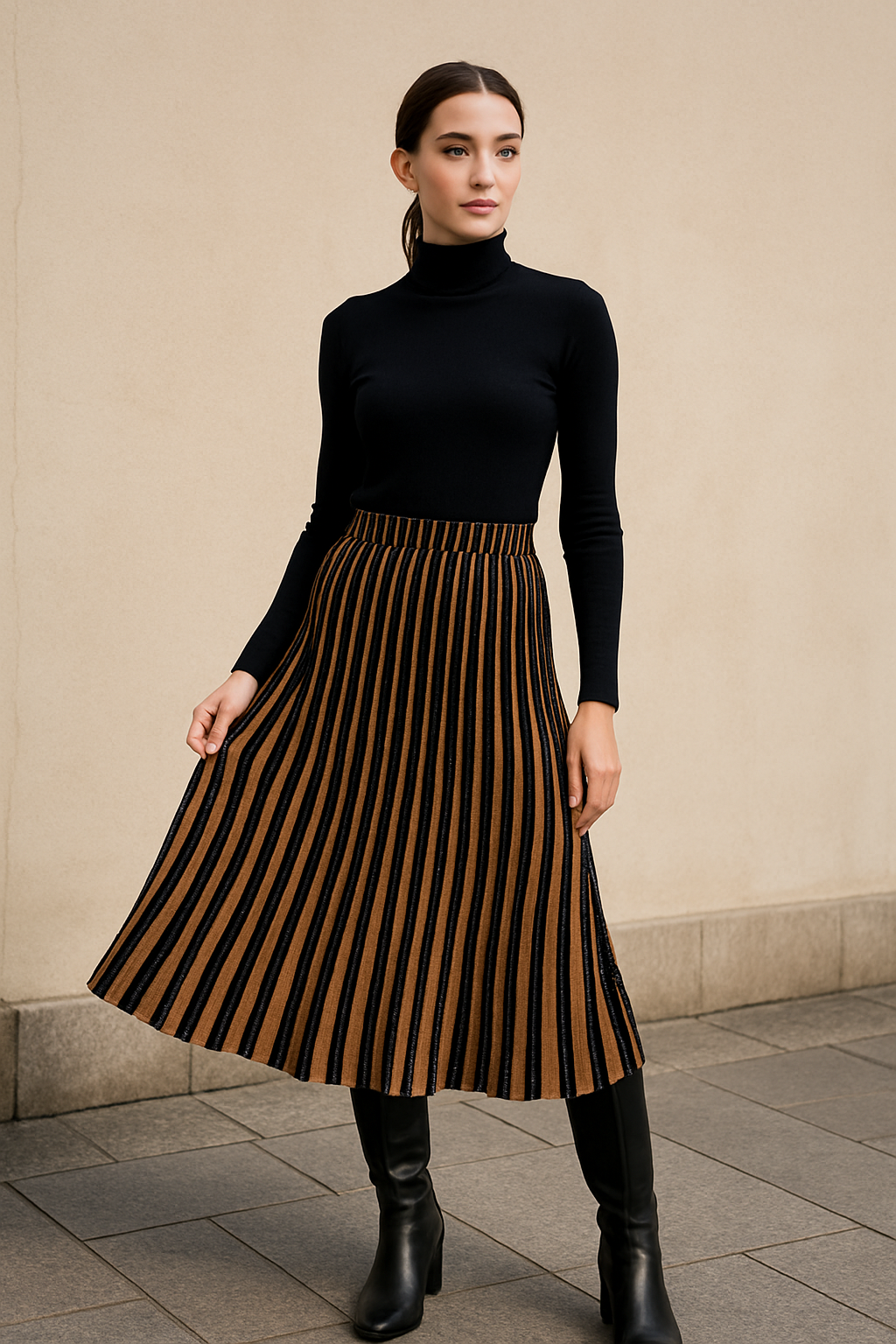 Φούστα midi πλεκτή με lurex