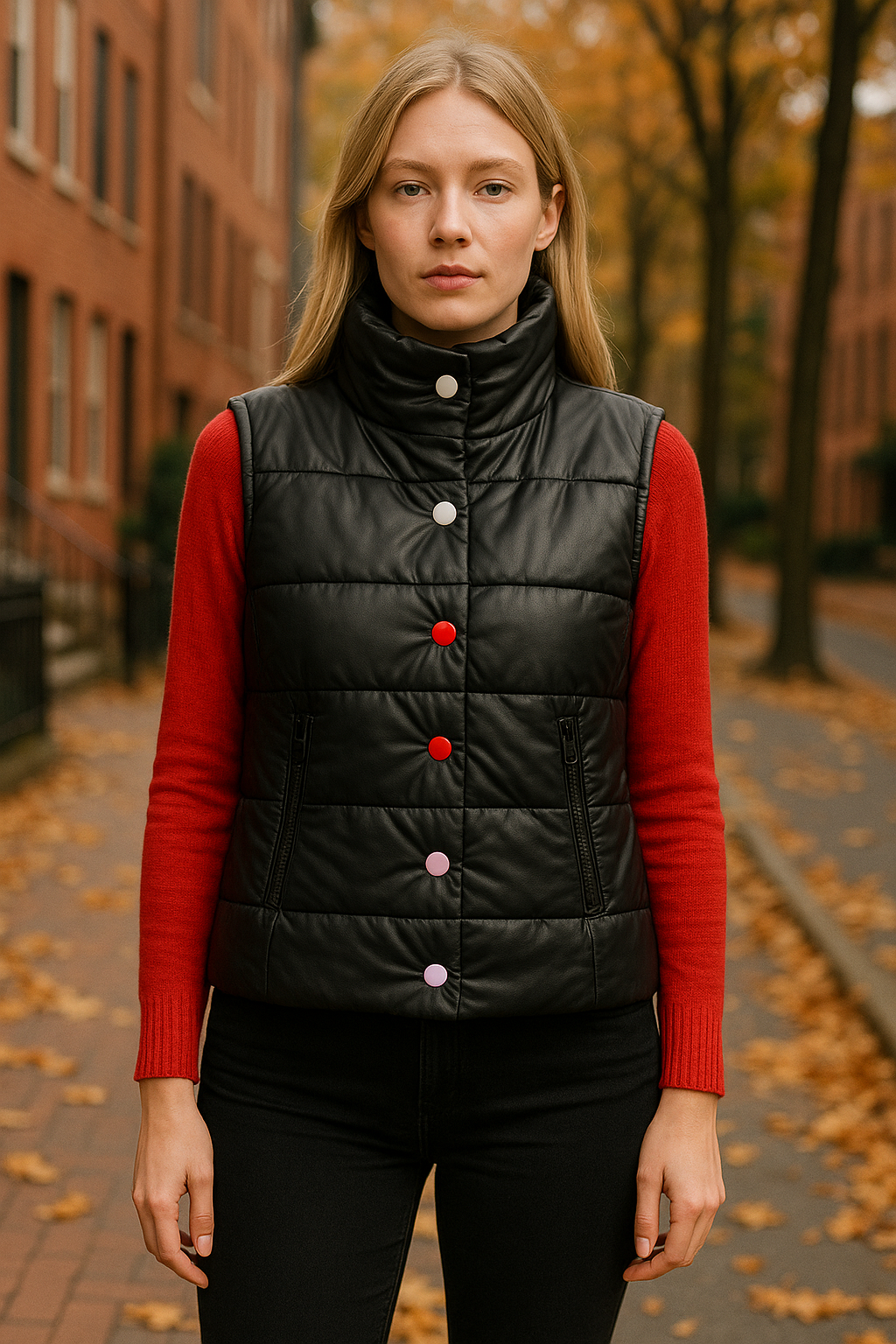 Puffer αμάνικο μπουφάν δερματίνης