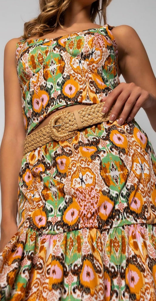 Σετ top cropped & φούστα maxi printed
