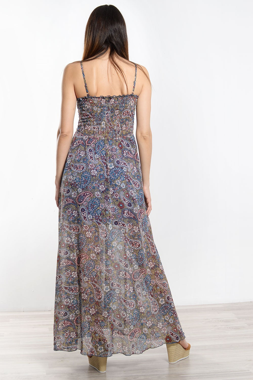 Φόρεμα maxi εμπριμέ μουσελίνα