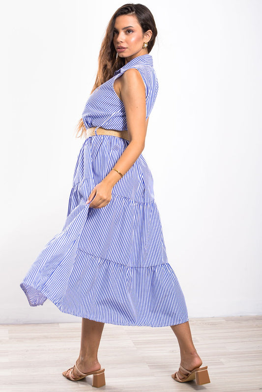 Φόρεμα midi/maxi ριγέ σεμιζιέ με ζώνη