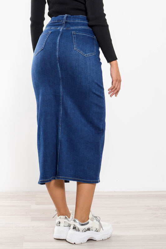 Φούστα jean midi με άνοιγμα