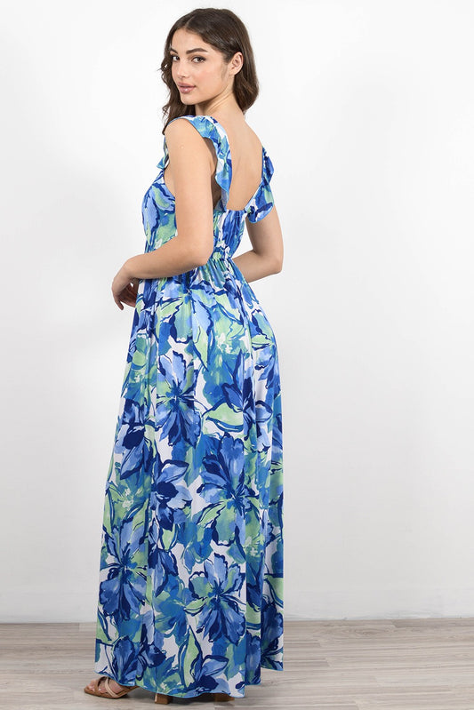 Φόρεμα maxi floral με βολάν