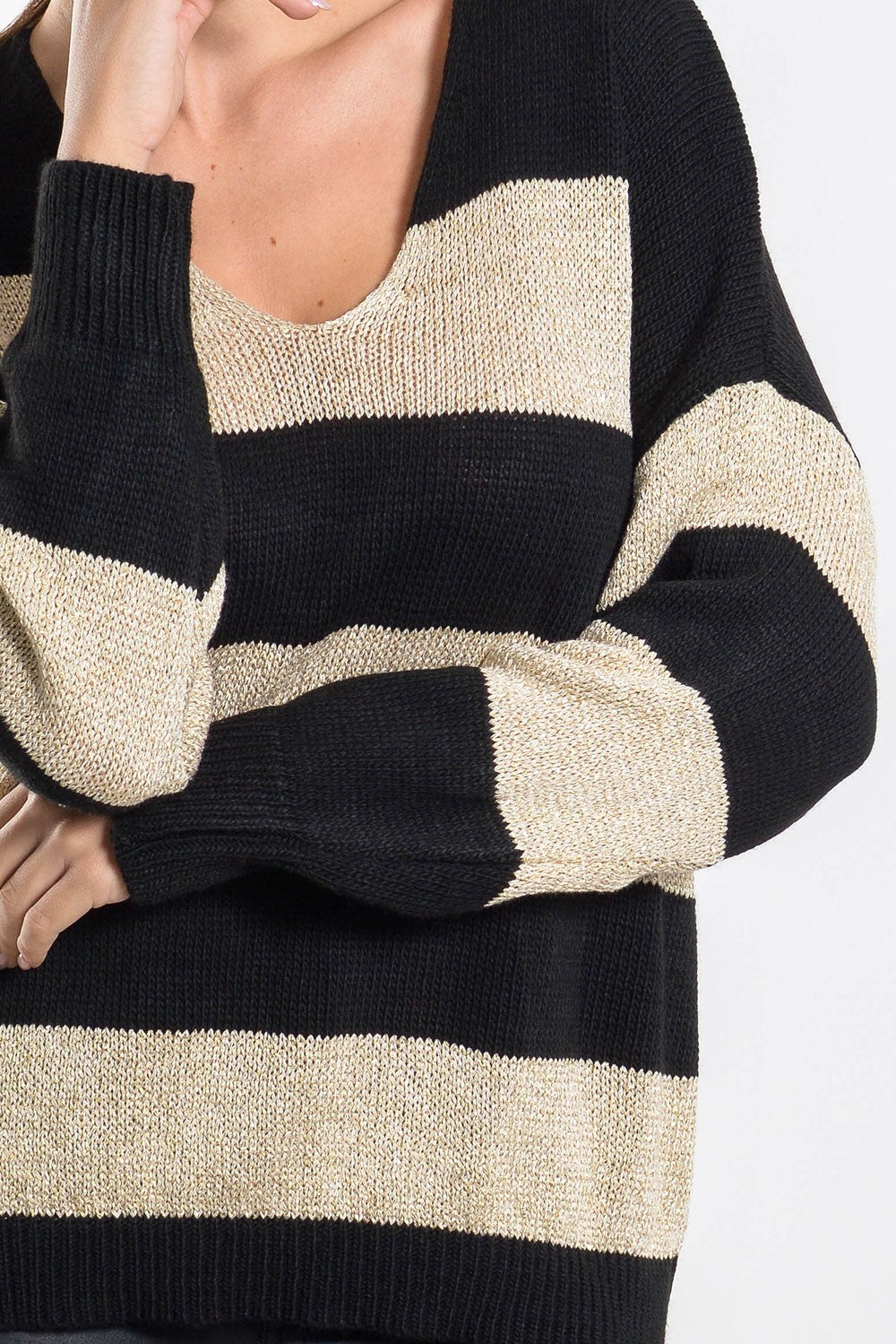 Μπλούζα πλεκτή με lurex ριγέ