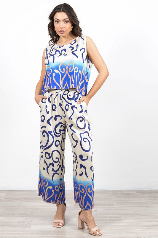 Σετ top cropped - παντελόνα printed