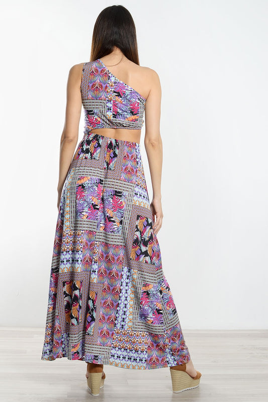 Φόρεμα maxi εμπριμέ με έναν ώμο