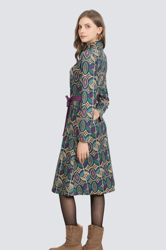 Φόρεμα midi σεμιζιέ εμπριμέ