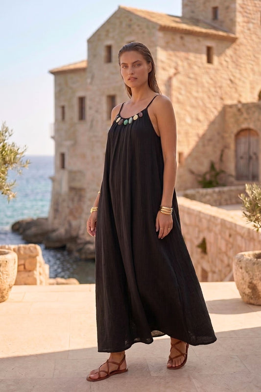 Φόρεμα maxi viscose με εντυπωσιακές χάντρες