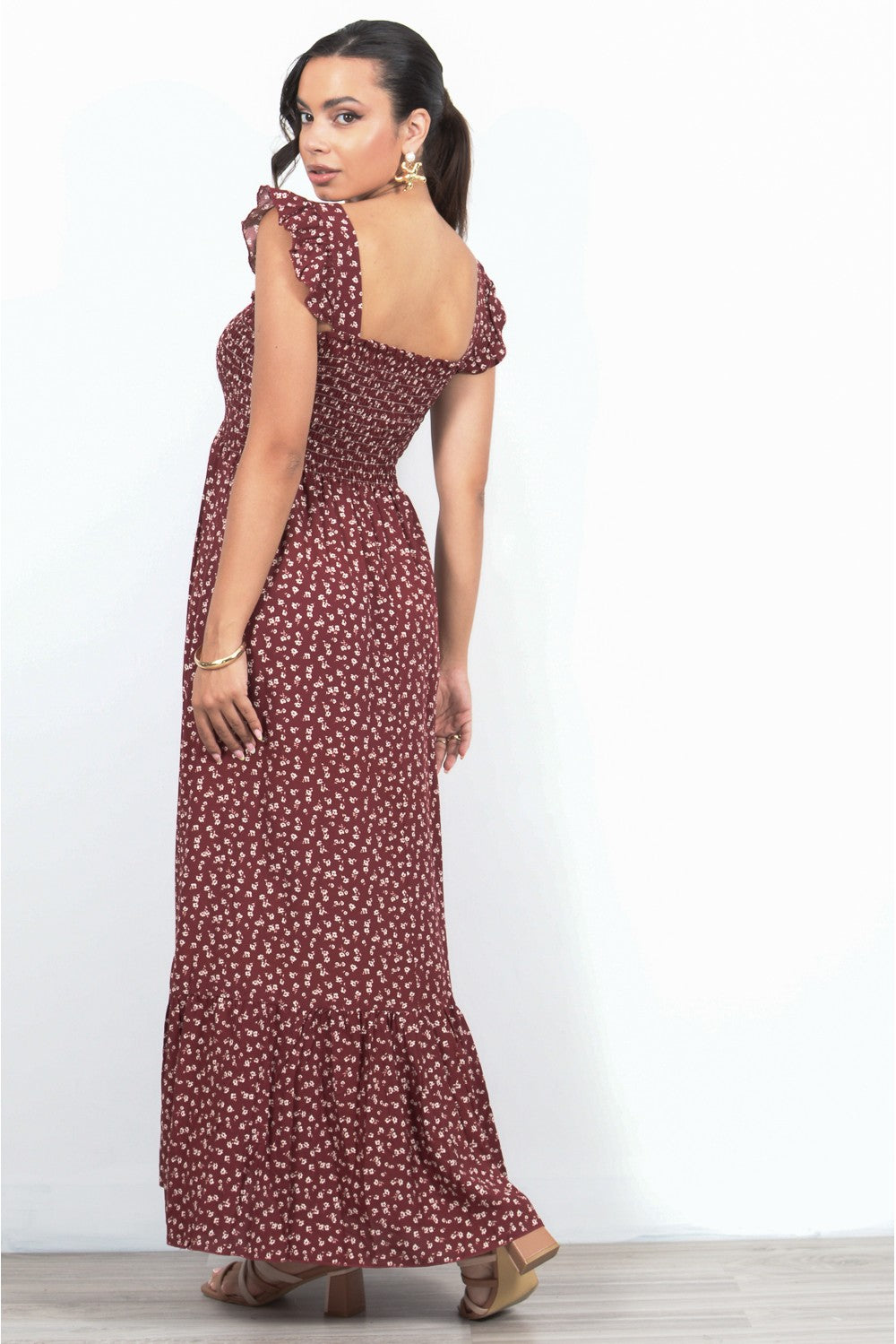 Φόρεμα maxi floral με βολάν
