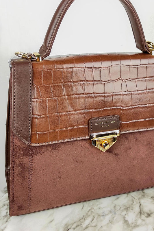 Τσάντα χειρός βελουτέ/κροκό