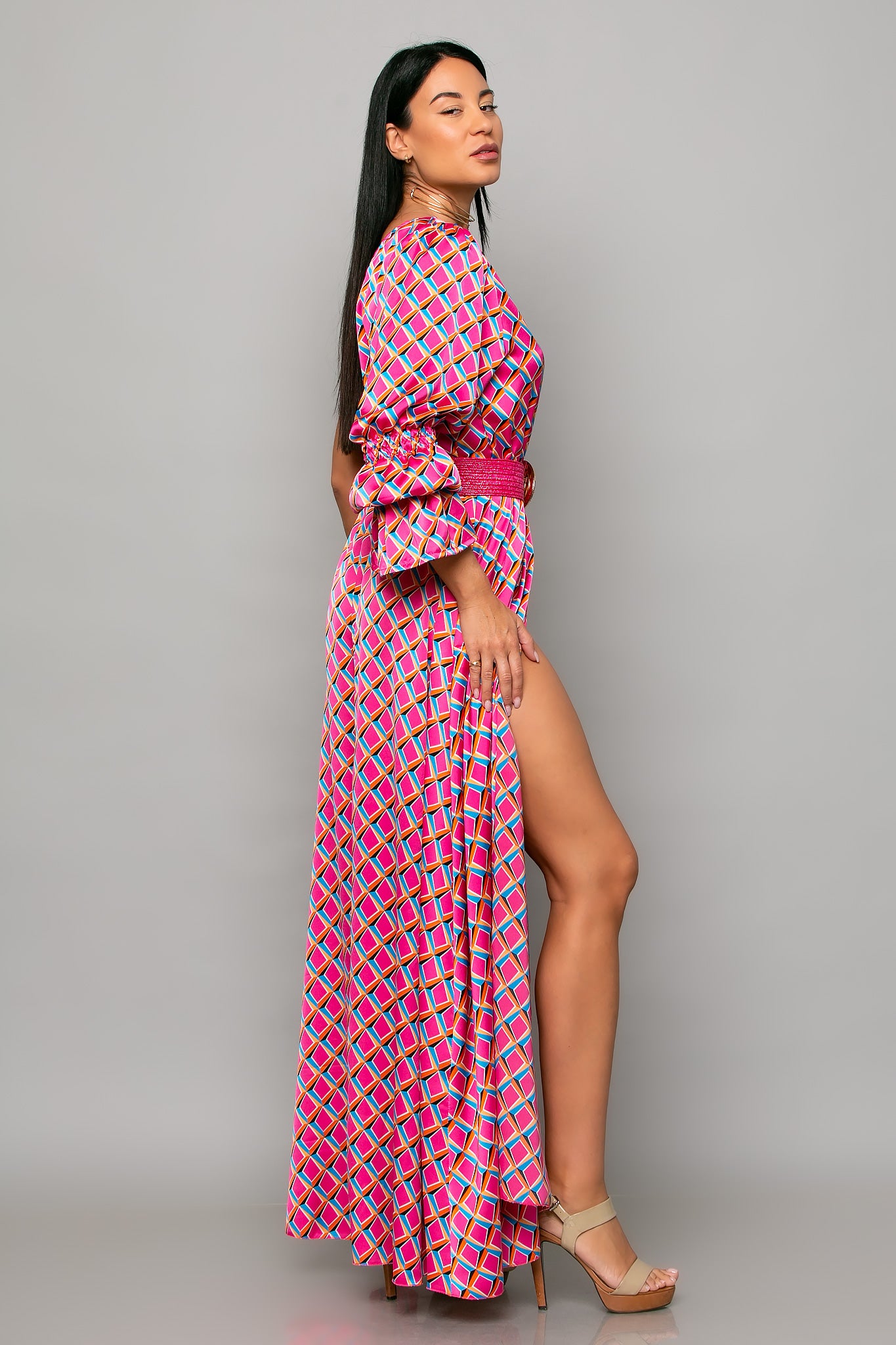 Φόρεμα maxi satin printed croise cocktail