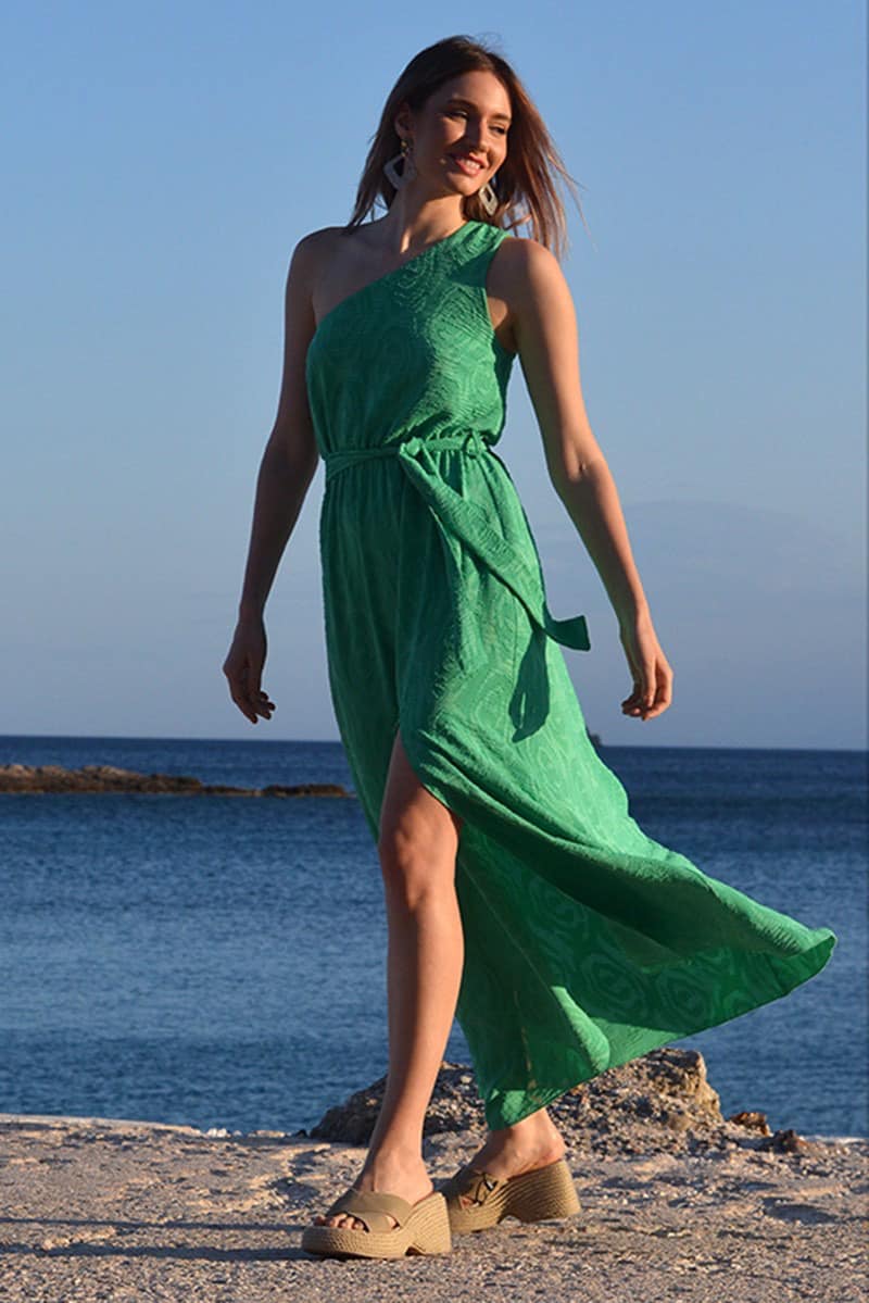 Φόρεμα maxi crepe με έναν ώμο