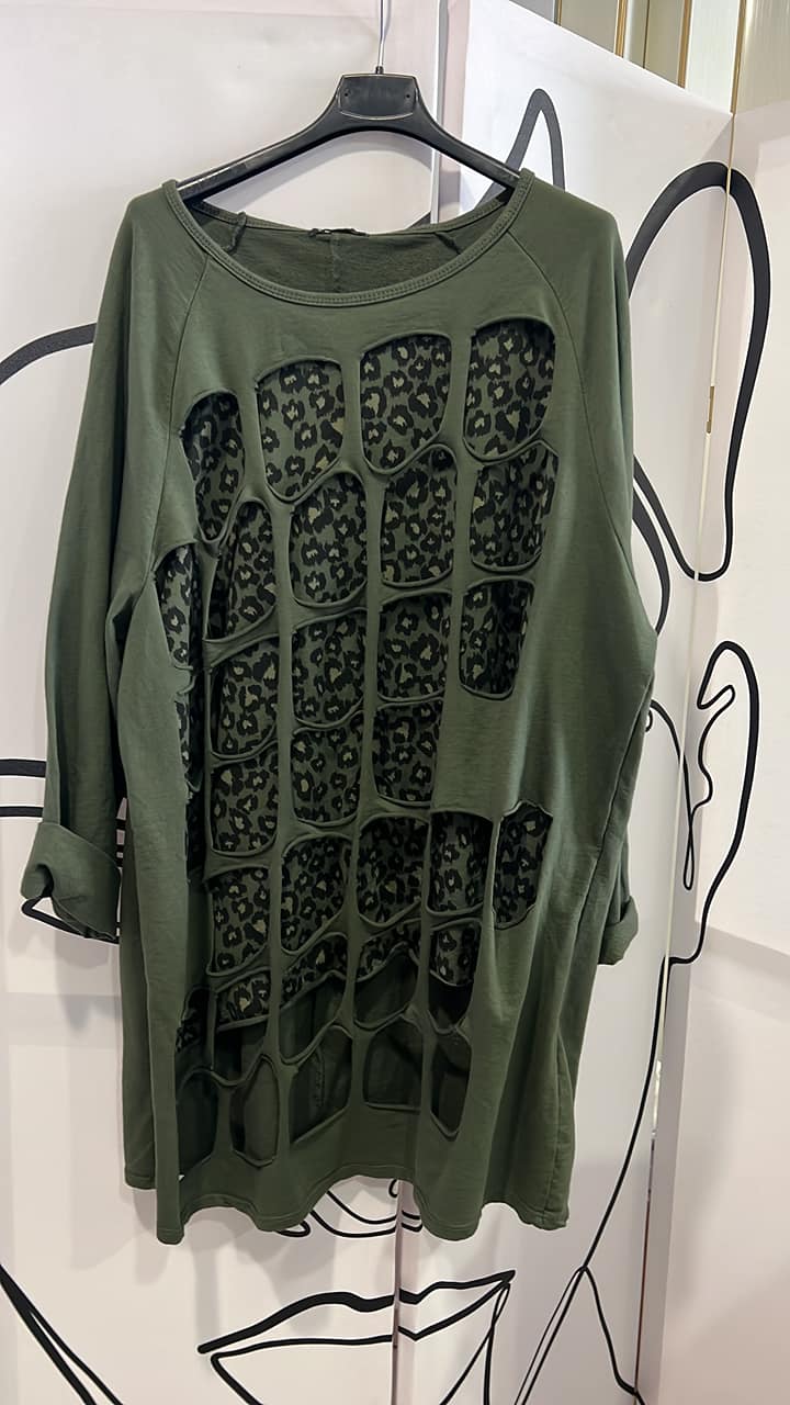 Μπλουζοφόρεμα με τρύπες animal printed