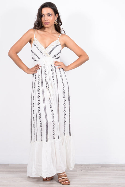 Φόρεμα maxi croise με κέντημα