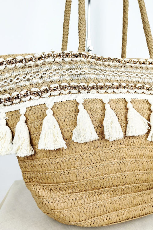 Τσάντα ψαθωτή με κρόσσια