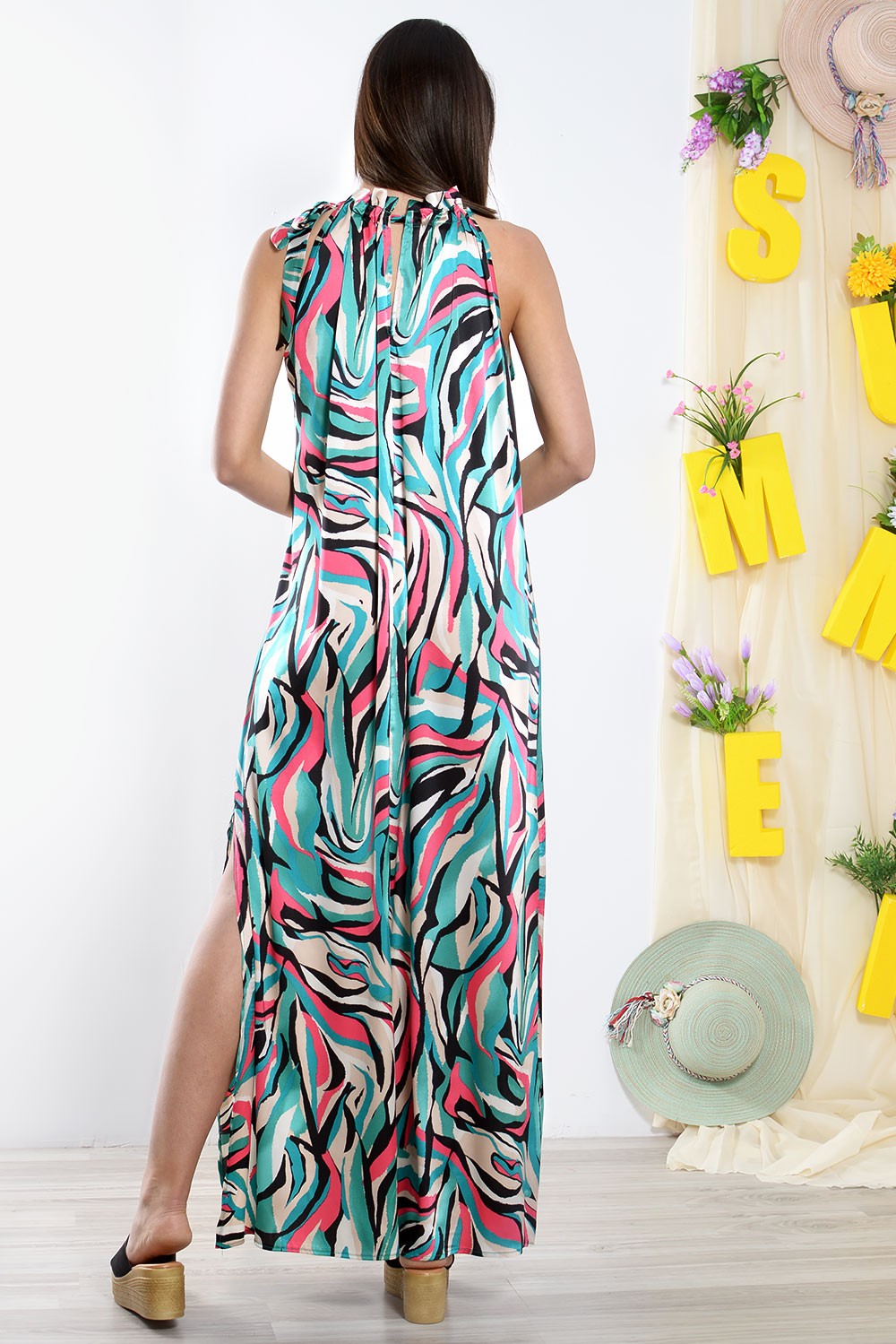 Φόρεμα maxi satin εμπριμέ