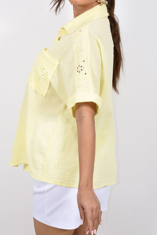 Πουκάμισο με κέντημα κηπούρ oversized