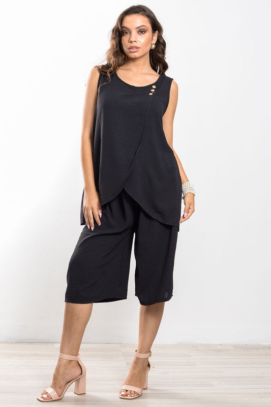 Σετ crepe μπλούζα detailed & ζιπ κιλότ