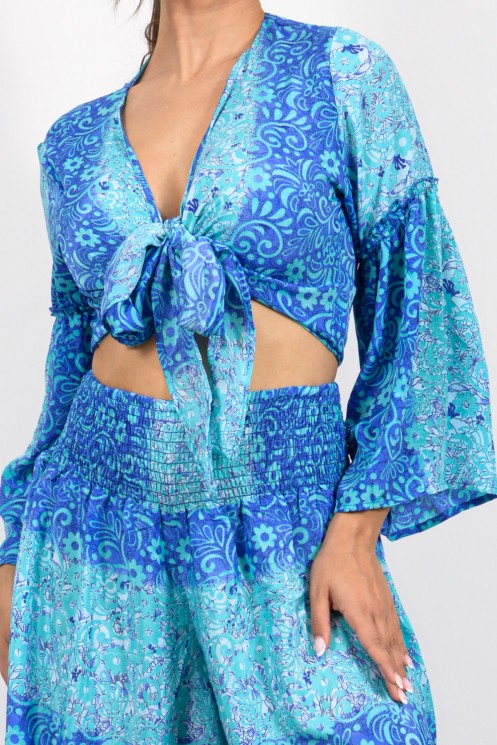 Σετ μεταξωτό top & παντελόνα εμπριμέ