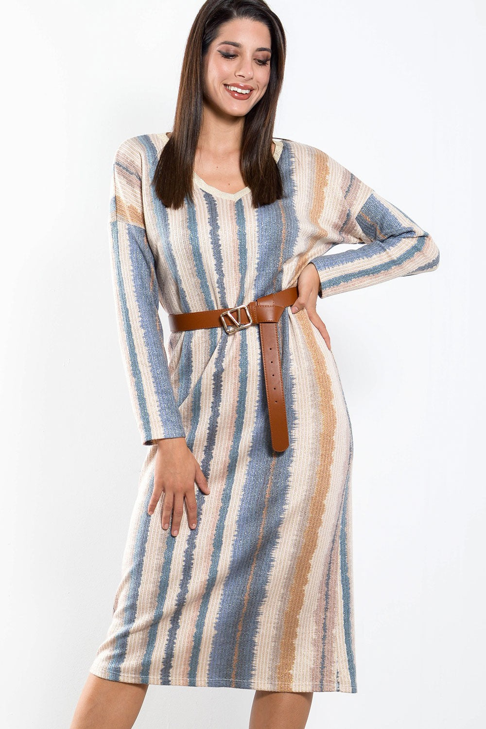 Φόρεμα midi εμπριμέ με lurex