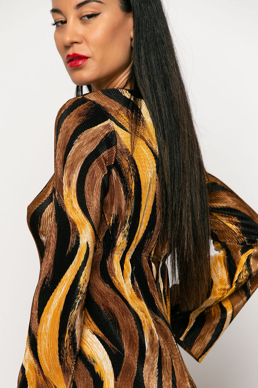 Φόρεμα maxi βραδινό εμπριμέ γκοφρέ