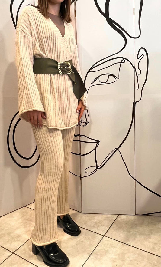 Σετ πλεκτό ζακέτα κρουαζέ - παντελόνι