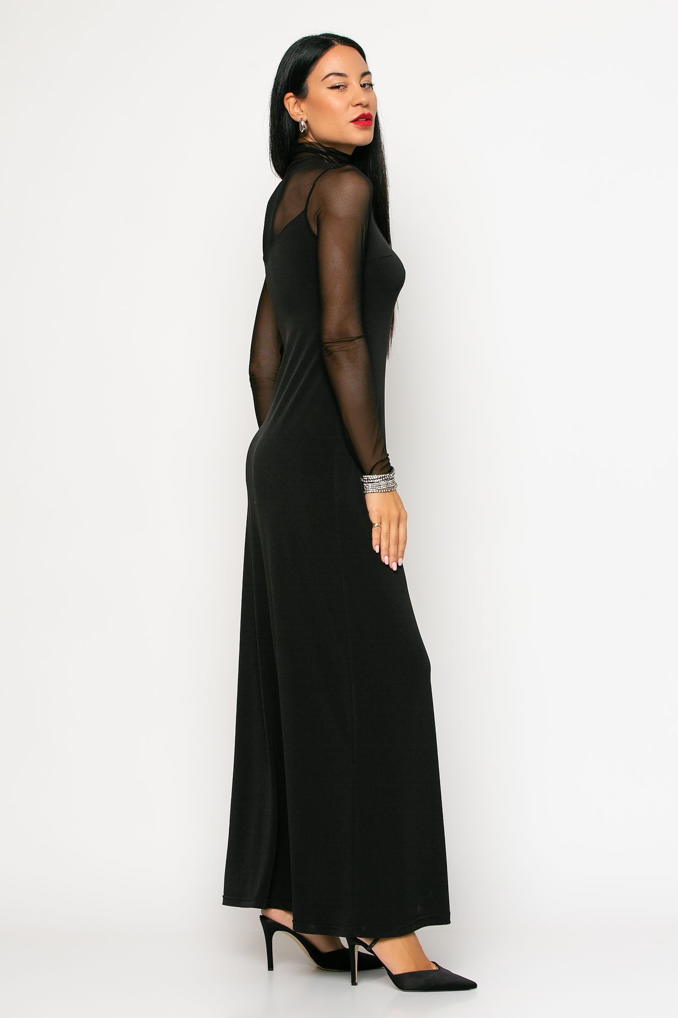 Φόρεμα maxi βραδινό με διαφάνεια