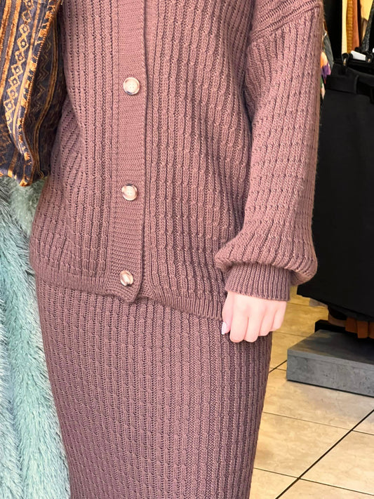 Σετ πλεκτό ζακέτα - φούστα maxi pencil