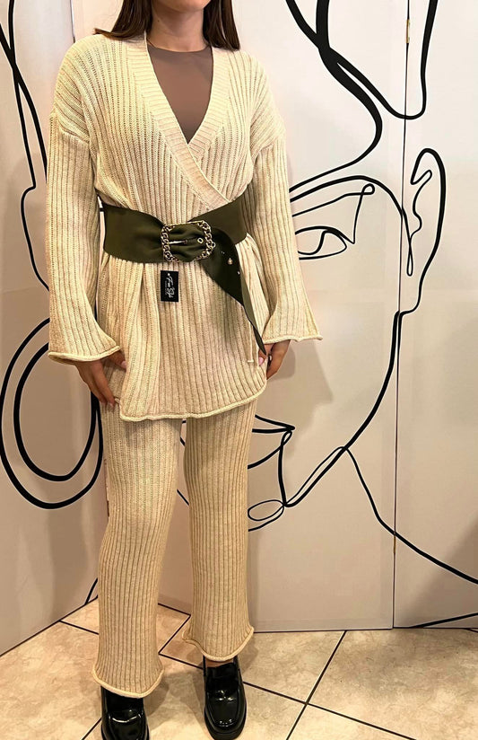 Σετ πλεκτό ζακέτα κρουαζέ - παντελόνι