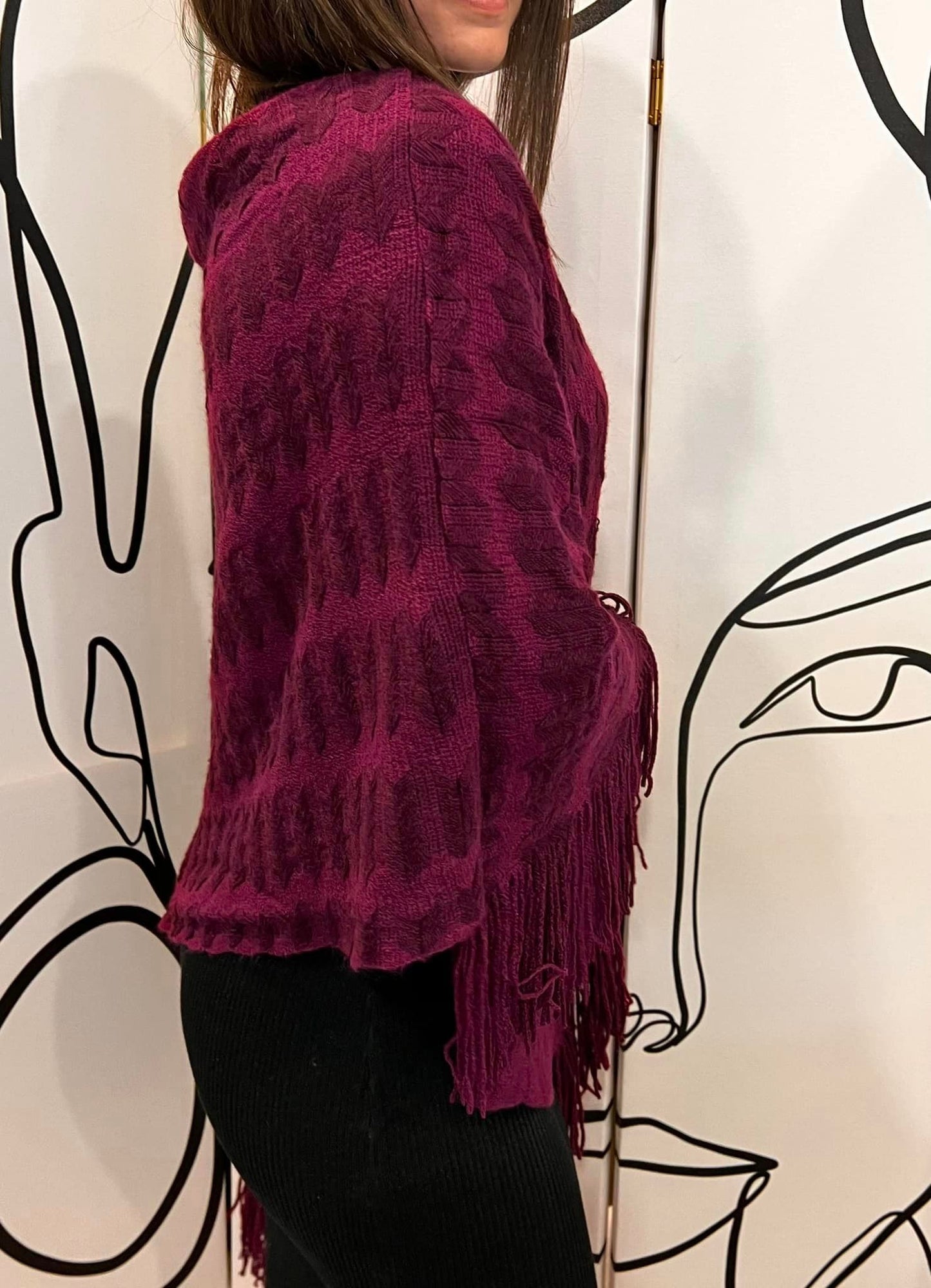 Ponchos πλεκτό με κρόσσια