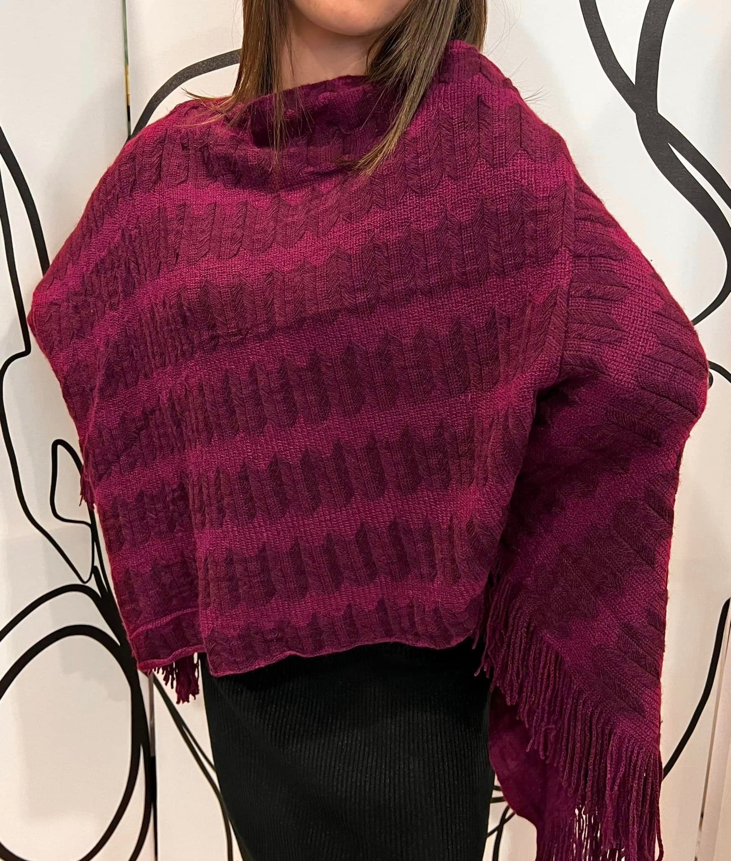 Ponchos πλεκτό με κρόσσια