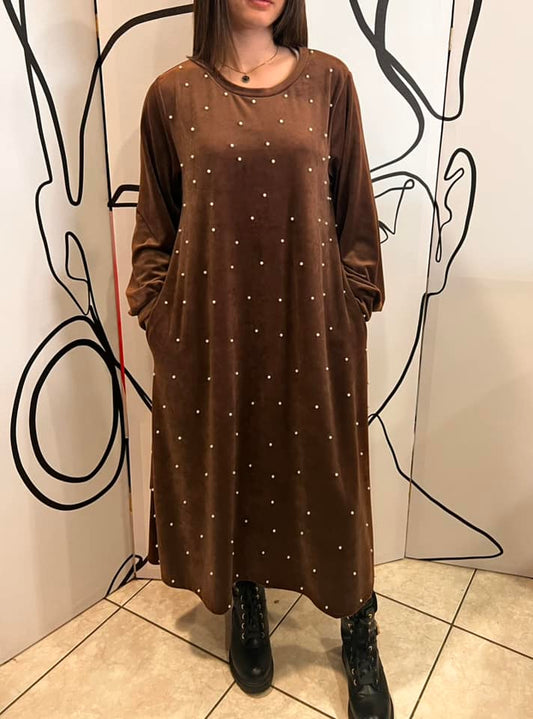 Φόρεμα maxi εβαζέ βελουτέ με πέρλες