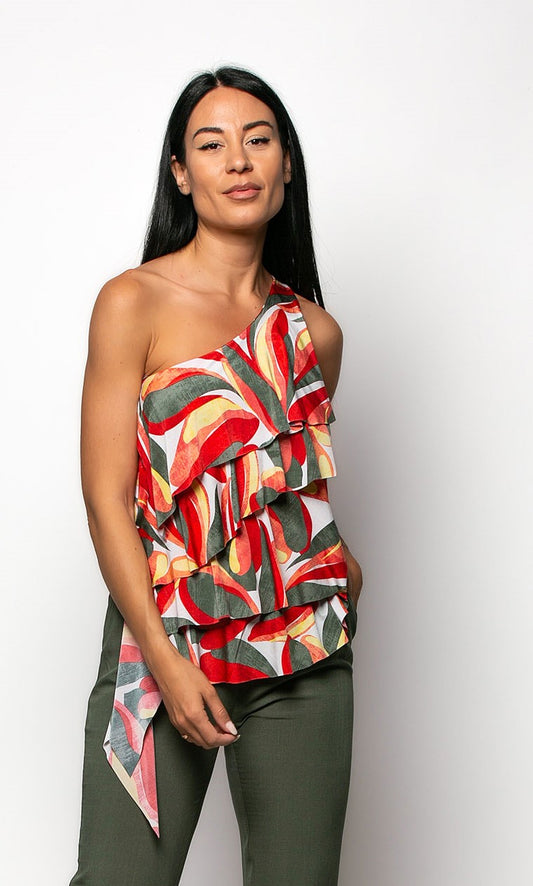 Top εμπριμέ με έναν ώμο