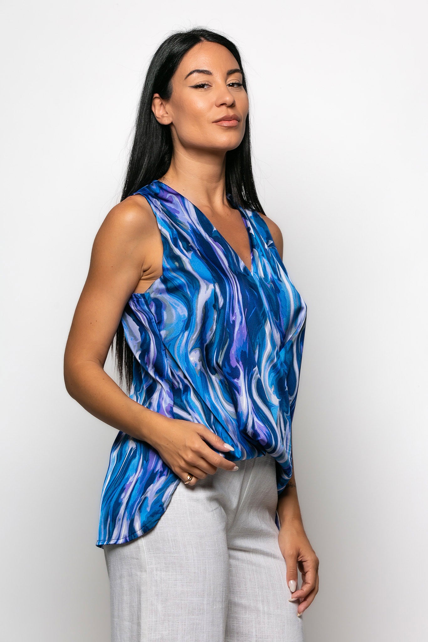 Top satin croise εμπριμέ