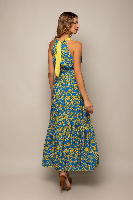 Φόρεμα maxi cocktail floral detailed