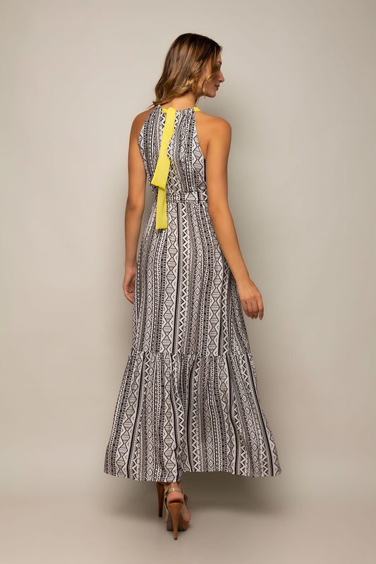 Φόρεμα maxi cocktail printed detailed
