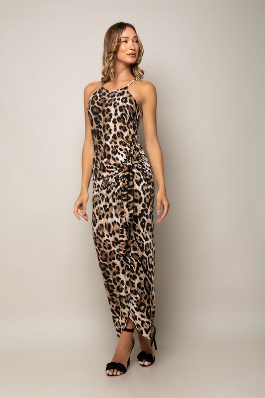 Φόρεμα maxi με δέσιμο animal printed