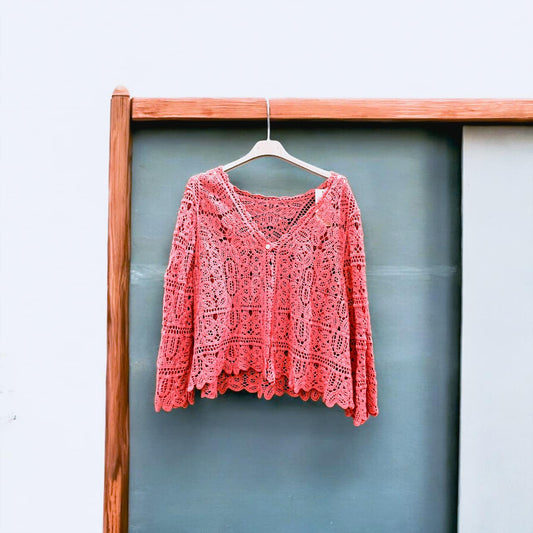 Ζακέτα see through πλεκτή με κέντημα