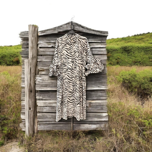 Φόρεμα midi animal printed σεμιζιέ detailed