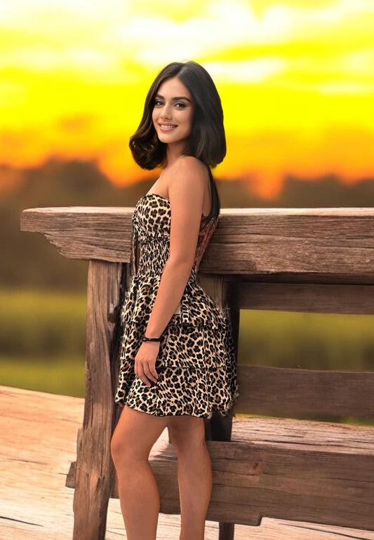 Φόρεμα mini girly leopard printed