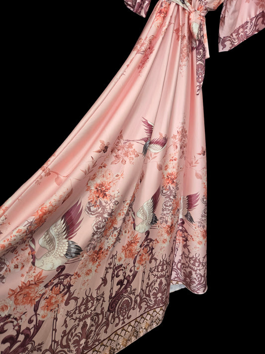 Φόρεμα maxi σατινέ floral croise