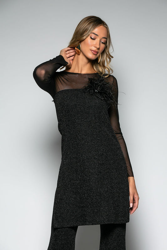 Σετ lurex μπλούζα - παντελόνα καμπάνα