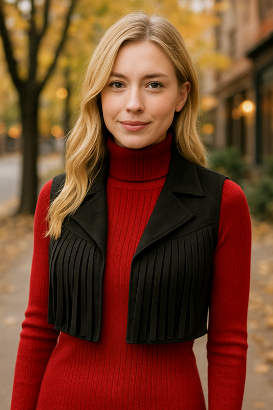 Γιλέκο suede με κρόσσια