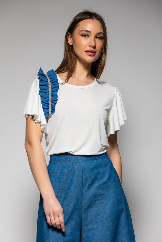 T-shirt jersey με βολάν