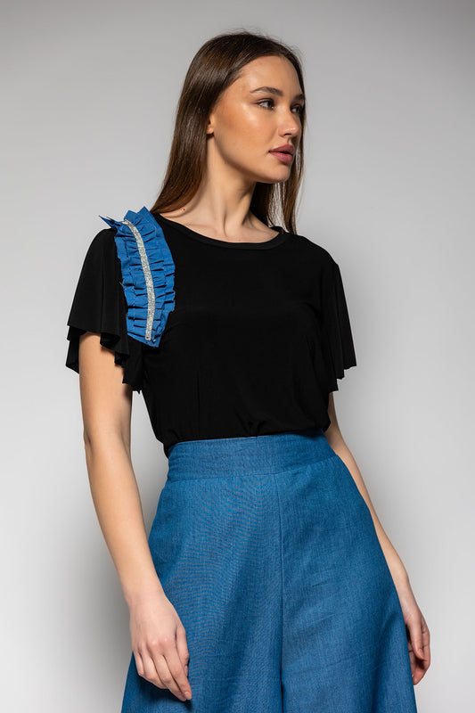 T-shirt jersey με βολάν