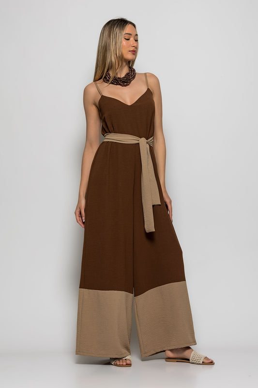 Ολόσωμη φόρμα crepe δίχρωμη