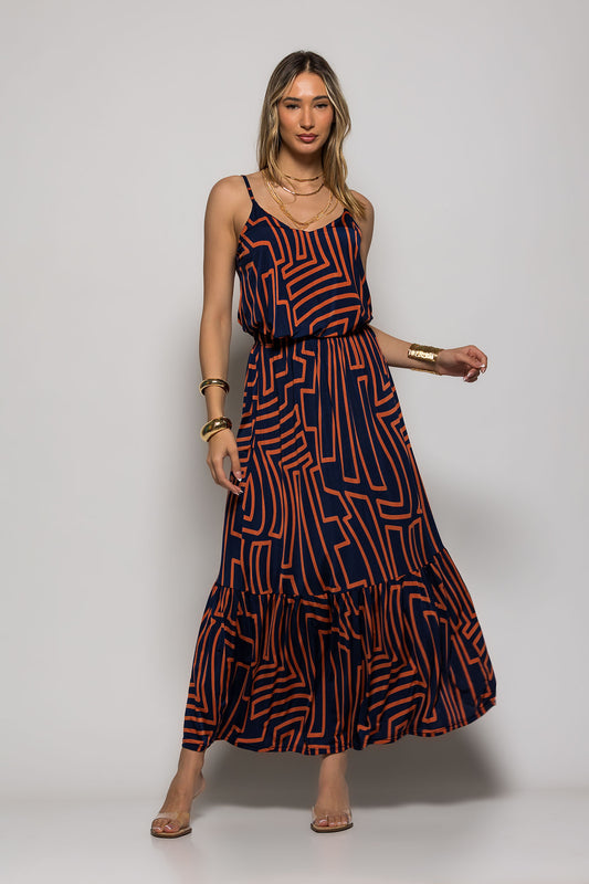 Σετ τοπ & φούστα maxi geometric printed