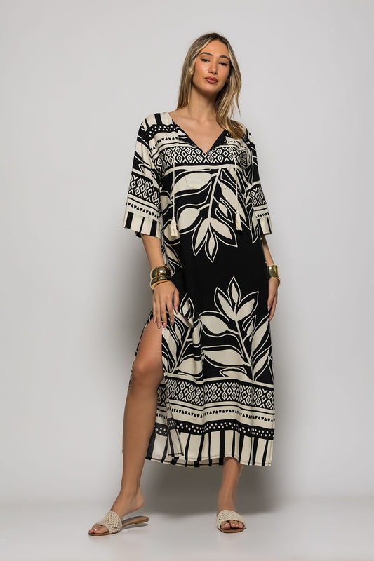 Φόρεμα - Καφτάνι midi rayon floral printed